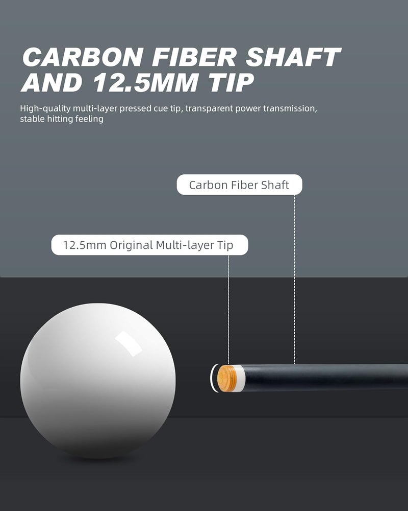 CRICAL Carbon Fiber Pool Cue Stick 58" Billiard Cue Sticks Professional Low Deflection Pool Sticks with 3/8 * 8 Pin Joint and 12.5mm Tip - Image 4